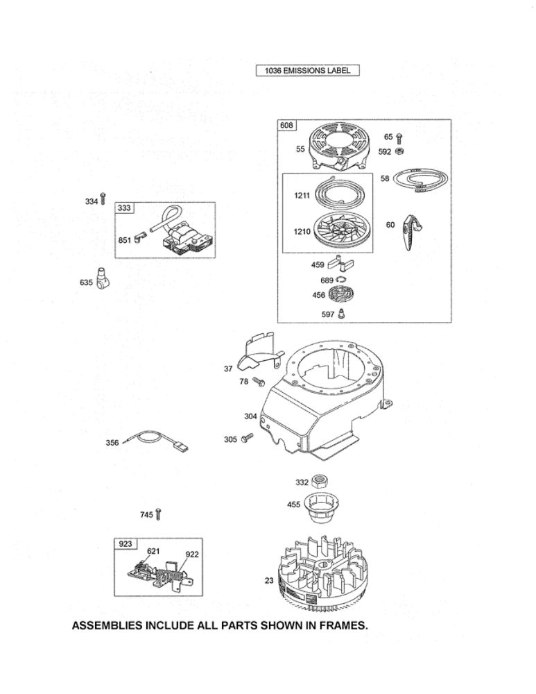 Rewind Starter/Blower Housing Diagram and Parts List for 126T02-1225-EX  Briggs and Stratton Engine